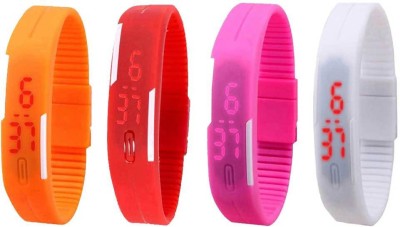 NS18 Silicone Led Magnet Band Combo of 4 Orange, Red, Pink And White Digital Watch  - For Boys & Girls   Watches  (NS18)