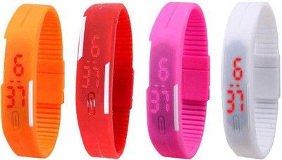 

NS18 Silicone Led Magnet Band Combo of 4 Orange, Red, Pink And White Watch - For Boys & Girls