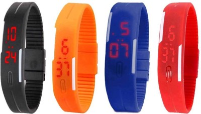 NS18 Silicone Led Magnet Band Watch Combo of 4 Black, Orange, Blue And Red Digital Watch  - For Couple   Watches  (NS18)