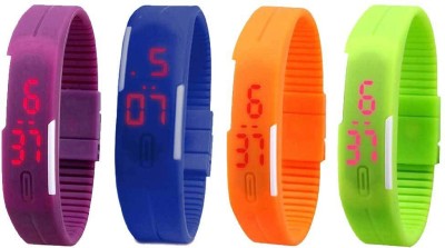 NS18 Silicone Led Magnet Band Combo of 4 Purple, Blue, Orange And Green Digital Watch  - For Boys & Girls   Watches  (NS18)