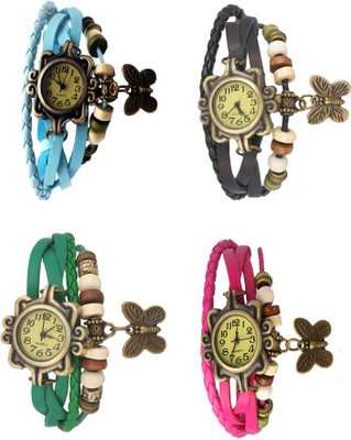

Kissu Vintage Rakhi Combo of 4 Sky Blue, Green, Black And Pink Watch - For Women