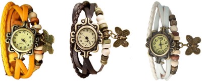 NS18 Vintage Butterfly Rakhi Watch Combo of 3 Yellow, Brown And White Analog Watch  - For Women   Watches  (NS18)