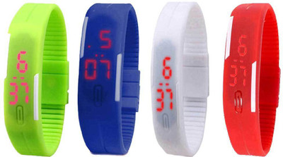 

NS18 Silicone Led Magnet Band Watch Combo of 4 Green, Blue, White And Red Watch - For Couple