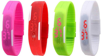 NS18 Silicone Led Magnet Band Combo of 4 Pink, Red, Green And White Digital Watch  - For Boys & Girls   Watches  (NS18)