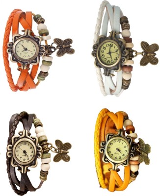 NS18 Vintage Butterfly Rakhi Combo of 4 Orange, Brown, White And Yellow Analog Watch  - For Women   Watches  (NS18)