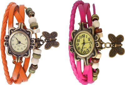 

NS18 Vintage Butterfly Rakhi Watch Combo of 2 Orange And Pink Watch - For Women