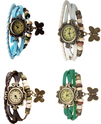 NS18 Vintage Butterfly Rakhi Combo of 4 Sky Blue, Brown, White And Green Analog Watch  - For Women   Watches  (NS18)