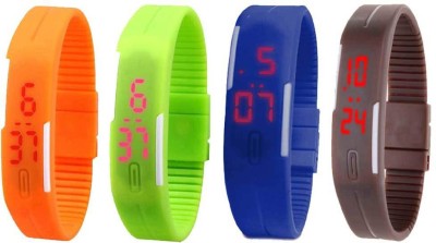 NS18 Silicone Led Magnet Band Combo of 4 Orange, Green, Blue And Brown Digital Watch  - For Boys & Girls   Watches  (NS18)