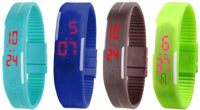 NS18 Silicone Led Magnet Band Combo of 4 Sky Blue, Blue, Brown And Green Digital Watch  - For Boys & Girls   Watches  (NS18)