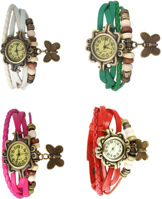 

Kissu Vintage Rakhi Combo of 4 White, Pink, Green And Red Watch - For Women