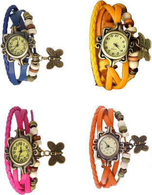 

Kissu Vintage Rakhi Combo of 4 Blue, Pink, Yellow And Orange Watch - For Women