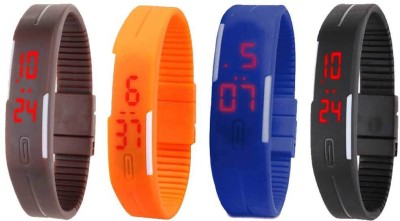 NS18 Silicone Led Magnet Band Combo of 4 Brown, Orange, Blue And Black Digital Watch  - For Boys & Girls   Watches  (NS18)