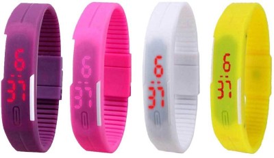 NS18 Silicone Led Magnet Band Combo of 4 Purple, Pink, White And Yellow Digital Watch  - For Boys & Girls   Watches  (NS18)