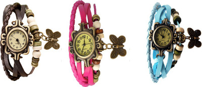 

Kissu Vintage Rakhi Watch Combo of 3 Brown, Pink And Sky Blue Watch - For Women