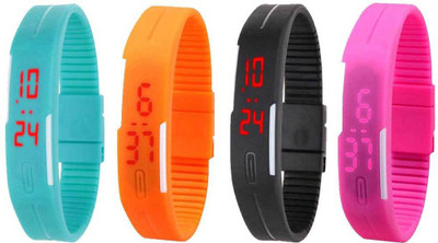 View NS18 Silicone Led Magnet Band Combo of 4 Sky Blue, Orange, Black And Pink Digital Watch  - For Boys & Girls Wrist Watches Price Online(NS18)