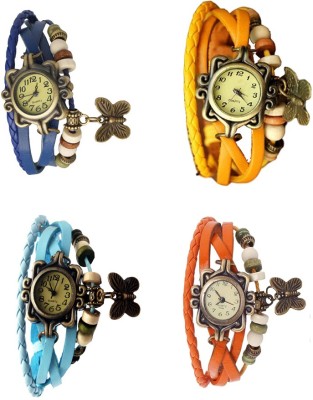 NS18 Vintage Butterfly Rakhi Combo of 4 Blue, Sky Blue, Yellow And Orange Analog Watch  - For Women   Watches  (NS18)