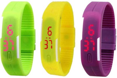 NS18 Silicone Led Magnet Band Combo of 3 Green, Yellow And Purple Digital Watch  - For Boys & Girls   Watches  (NS18)