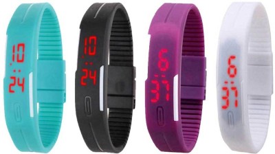 NS18 Silicone Led Magnet Band Combo of 4 Sky Blue, Black, Purple And White Digital Watch  - For Boys & Girls   Watches  (NS18)