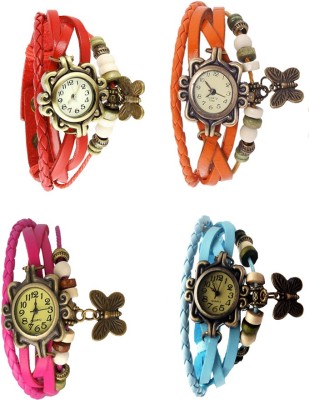 NS18 Vintage Butterfly Rakhi Combo of 4 Red, Pink, Orange And Sky Blue Analog Watch  - For Women   Watches  (NS18)