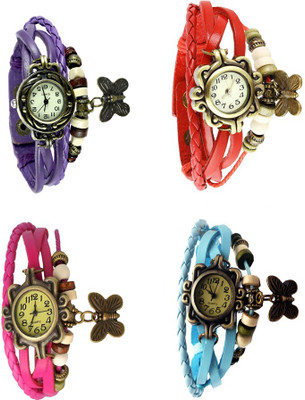 

Kissu Vintage Rakhi Combo of 4 Purple, Pink, Red And Sky Blue Watch - For Women