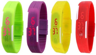 NS18 Silicone Led Magnet Band Watch Combo of 4 Green, Purple, Yellow And Red Digital Watch  - For Couple   Watches  (NS18)