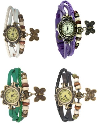 NS18 Vintage Butterfly Rakhi Combo of 4 White, Green, Purple And Black Analog Watch  - For Women   Watches  (NS18)