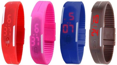 NS18 Silicone Led Magnet Band Combo of 4 Red, Pink, Blue And Brown Digital Watch  - For Boys & Girls   Watches  (NS18)
