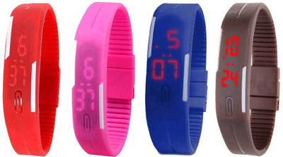 

NS18 Silicone Led Magnet Band Combo of 4 Red, Pink, Blue And Brown Watch - For Boys & Girls