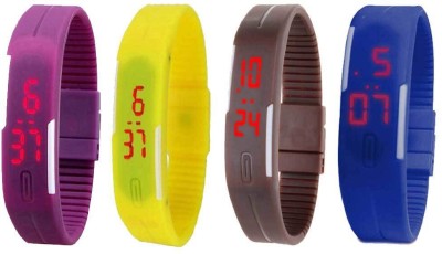 NS18 Silicone Led Magnet Band Combo of 4 Purple, Yellow, Brown And Blue Digital Watch  - For Boys & Girls   Watches  (NS18)