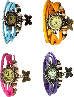 NS18 Vintage Butterfly Rakhi Combo of 4 Sky Blue, Pink, Yellow And Purple Analog Watch  - For Women   Watches  (NS18)