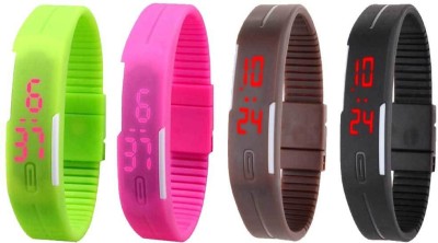 NS18 Silicone Led Magnet Band Combo of 4 Green, Pink, Brown And Black Digital Watch  - For Boys & Girls   Watches  (NS18)