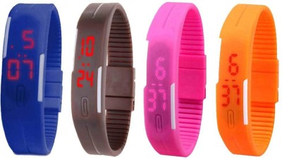 NS18 Silicone Led Magnet Band Combo of 4 Blue, Brown, Pink And Orange Digital Watch  - For Boys & Girls   Watches  (NS18)