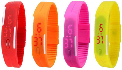 

NS18 Silicone Led Magnet Band Combo of 4 Red, Orange, Pink And Yellow Watch - For Boys & Girls