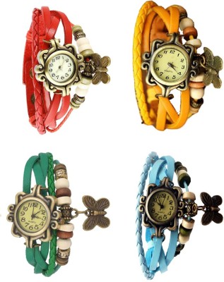 NS18 Vintage Butterfly Rakhi Combo of 4 Red, Green, Yellow And Sky Blue Analog Watch  - For Women   Watches  (NS18)