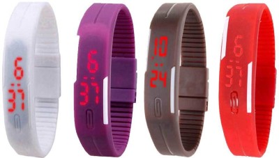 NS18 Silicone Led Magnet Band Watch Combo of 4 White, Purple, Brown And Red Digital Watch  - For Couple   Watches  (NS18)