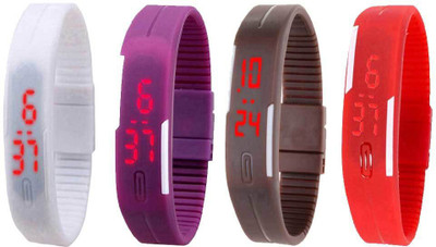 

NS18 Silicone Led Magnet Band Watch Combo of 4 White, Purple, Brown And Red Watch - For Couple