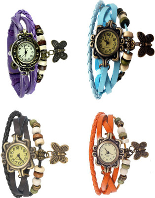 

NS18 Vintage Butterfly Rakhi Combo of 4 Purple, Black, Sky Blue And Orange Watch - For Women