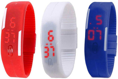 

NS18 Silicone Led Magnet Band Combo of 3 Red, White And Blue Watch - For Boys & Girls