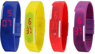 NS18 Silicone Led Magnet Band Watch Combo of 4 Blue, Yellow, Red And Purple Digital Watch  - For Couple   Watches  (NS18)
