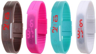 NS18 Silicone Led Magnet Band Combo of 4 Brown, Pink, Sky Blue And White Digital Watch  - For Boys & Girls   Watches  (NS18)