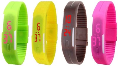 NS18 Silicone Led Magnet Band Combo of 4 Green, Yellow, Brown And Pink Digital Watch  - For Boys & Girls   Watches  (NS18)