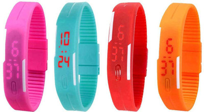 

NS18 Silicone Led Magnet Band Combo of 4 Pink, Sky Blue, Red And Orange Watch - For Boys & Girls