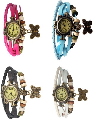 NS18 Vintage Butterfly Rakhi Combo of 4 Pink, Black, Sky Blue And White Analog Watch  - For Women   Watches  (NS18)