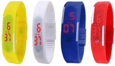 

NS18 Silicone Led Magnet Band Watch Combo of 4 Yellow, White, Blue And Red Watch - For Couple