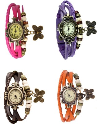 NS18 Vintage Butterfly Rakhi Combo of 4 Pink, Brown, Purple And Orange Analog Watch  - For Women   Watches  (NS18)