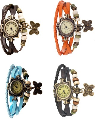 NS18 Vintage Butterfly Rakhi Combo of 4 Brown, Sky Blue, Orange And Black Analog Watch  - For Women   Watches  (NS18)