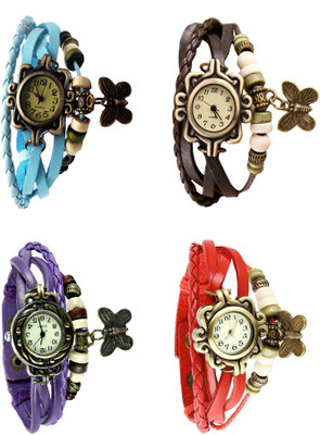 

NS18 Vintage Butterfly Rakhi Combo of 4 Sky Blue, Purple, Brown And Red Watch - For Women