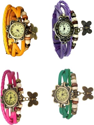 NS18 Vintage Butterfly Rakhi Combo of 4 Yellow, Pink, Purple And Green Analog Watch  - For Women   Watches  (NS18)