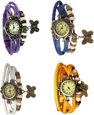 NS18 Vintage Butterfly Rakhi Combo of 4 Purple, White, Blue And Yellow Analog Watch  - For Women   Watches  (NS18)