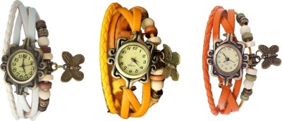 NS18 Vintage Butterfly Rakhi Watch Combo of 3 White, Yellow And Orange Analog Watch  - For Women   Watches  (NS18)